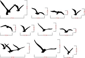 Migration madár fém faldekoráció, 11 db-os szett