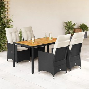 5 részes fekete polyrattan kerti étkezőgarnitúra párnákkal