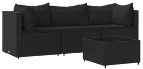 4 részes fekete polyrattan kerti ülőgarnitúra párnákkal