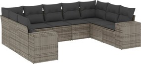 vidaXL 9 részes szürke polyrattan kerti ülőgarnitúra párnákkal