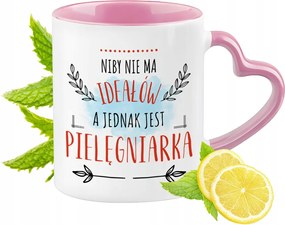 Ápolónői bögre Rózsaszín, szív alakú füllel Kávé ajándék