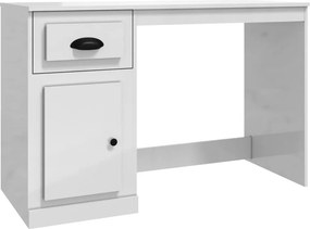 vidaXL magasfényű fehér szerelt fa íróasztal fiókkal 115x50x75 cm