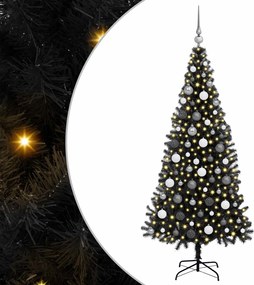 vidaXL Karácsonyfa 300 LED-del állvánnyal Fekete 180 cm PVC