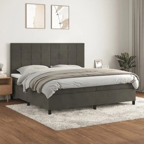 sötétszürke bársony rugós ágy matraccal 200x200 cm