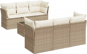 vidaXL 7 részes bézs polyrattan kerti ülőgarnitúra párnákkal