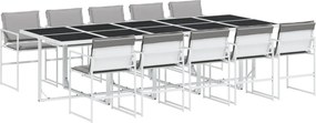 vidaXL 11 részes fehér textilén kerti étkezőgarnitúra párnákkal
