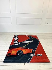 Piros autós mintás gyerekszőnyeg 130x180 cm