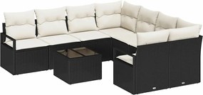vidaXL Kanapé Szett párnával 9 pcs Fekete és Krém polirattan