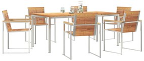 7 Részes Kerti Étkező Szett Tömör Fából Készült Tíkkal, Kültéri Étkezőasztal 180x90x75 cm Tömör Fából Készült Tíkkal