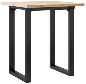 Tömör fenyőfa és acél étkezőasztal O-vázzal 60x60x75,5 cm