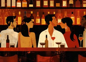 Poszter 70x50cm Találkozás a bor mellett