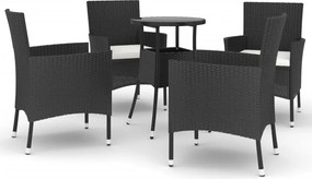 vidaXL 5 részes fekete polyrattan kerti bisztrógarnitúra párnákkal