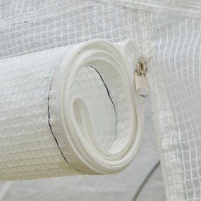 Outsunny Kert Tunneli Üvegház 3,5L x 3W x 2H m Ajtó+6 Feltekerhető Ablak Galvanizált Acél Magas Sűrűségű PE Borítás Fehér | Aosom