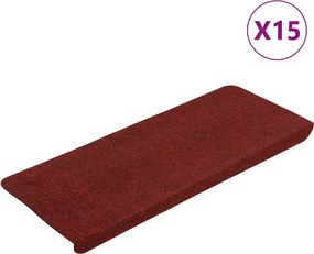 vidaXL 15 db piros öntapadó lépcsőszőnyeg 65x24,5x3,5 cm