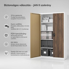 Irodai fém irattározó szekrény fehér / dió: Eco Design JAN II, 1150 x 1850 x 400 mm