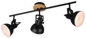 Lindby Trinela 3 izzós mennyezeti lámpa fekete/fa