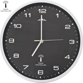 vidaXL fekete színű rádióvezérelt falióra kvarcszerkezettel 31 cm