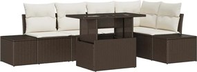 vidaXL Kerti Kanapé Szett párnával 6 pcs Barna Poli rattan