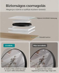 Modern fali tükör, kerek tükör, 61 cm átmérő, fekete
