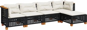 vidaXL 5 részes fekete polyrattan kerti kanapészett párnákkal
