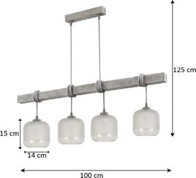 BRILAGI - Kábellel függesztett csillár WOOD GLASS 4xE27/60W/230V fenyő/szürke/fehér
