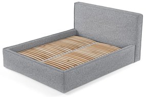 Szürke kárpitozott ágyneműtartós franciaágy ágyráccsal 200x200 cm Lounge L – Maison de Rêve