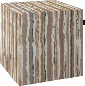 Kocka puff 40 x 40 x 40 cm olíva-narancs csíkos, krémszínű alapon