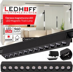 Led reflektor mágneses sínhez 12W spot Fekete 4000K lámpatest