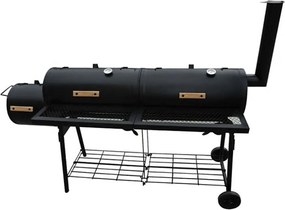 vidaXL NEVADA fekete, füstölővel kombinált grillező XL