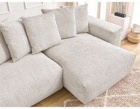 Krémszínű kordbársony kinyitható-tárolóhelyes sarokkanapé Voltaire – Bobochic Paris