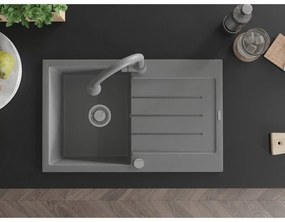 Mexen Bruno, 1 kamrás gránit mosogató 795x495x200 mm és Elia mosogató csaptelep, szürke, 6513-71-670101-71