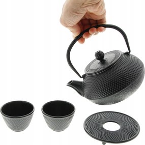 Teáskanna Öntöttvas Teáskanna 0.8L Tea- És Gyógynövényfőző +2 Csésze Alátét