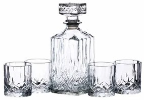 Vésett üveg whiskeyszett: tárolóüveg 900ml, 4 db pohár 200ml, BarCraft
