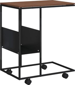 vidaXL fekete szerelt fa kisasztal kerekekkel 55x36x63,5 cm