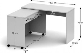 Nyitható PC asztal fiókokkal, fehér, VERSAL NEW