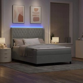 LED Box Rugós Ágy Mattresszel Argyle Világosszürke 140 x 200 cm