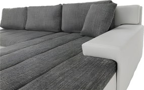 Ülőgarnitúra, műbőr fehér/szövet szürke melír, TONIKS