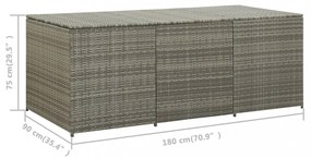 szürke polyrattan kerti tárolóláda 180 x 90 x 70 cm