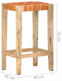 2 db barna valódi bőr bárszék 75 cm