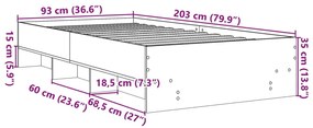 füstös tölgy színű szerelt fa ágykeret matrac nélkül 90x200 cm