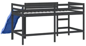 fekete tömör fenyőfa gyerek galériaágy csúszdával 90 x 190 cm