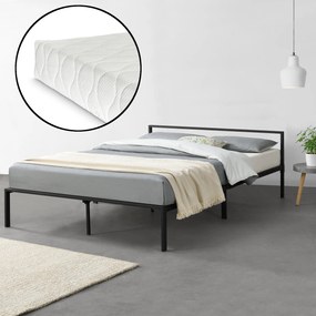 [en.casa] Fémkeretes ágy ágyráccsal és matraccal 140x200cm minimalista stílusú fekete szinterezett
