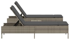 3 részes szürke polyrattan napozóágy szett párnával