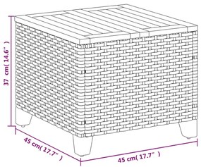 fekete polyrattan és akácfa kerti asztal 45 x 45 x 37 cm