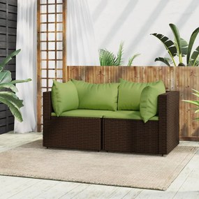 2 db barna polyrattan kerti sarokkanapé párnákkal