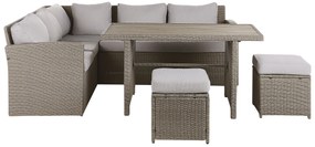 Ötszemélyes rattan sarok ülőgarnitúra szürke párnákkal BARDI Beliani