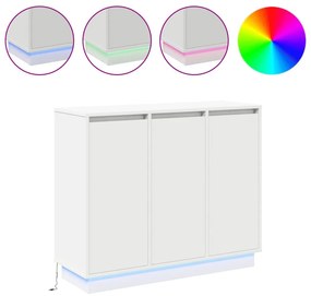 LED-es oldalpanel, fehér, 90x32x75 cm, mérnöki fa