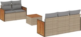 vidaXL 6 részes bézs polyrattan kerti ülőgarnitúra párnával