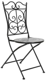 Kovácsoltvas kerti szék mozaikos szürke drapp kerámia berakással
