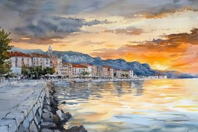 Canvas Vászonkép Tájkép Horvátország Naplemente Város 60x40